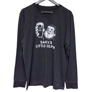 NEW!! Life is Good Santa's Little Helper Grey Long Sleeve T-Shirt Men's Medium